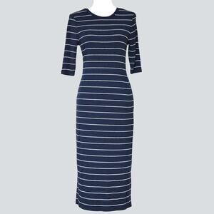 BANANA REPUBLIC Women's Midi Knit Striped Sheath Dress Navy/White Size S